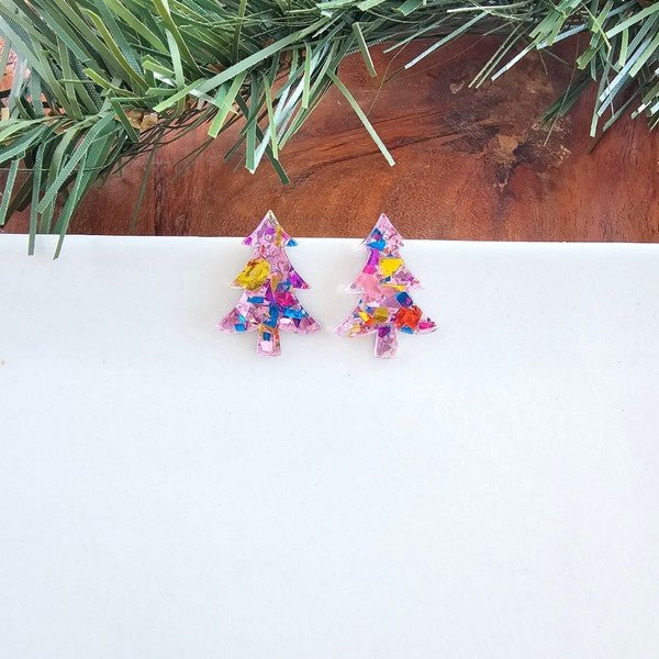 Festive Sparkle Tree Studs - Blush Pink Delight | Slay Eclectic