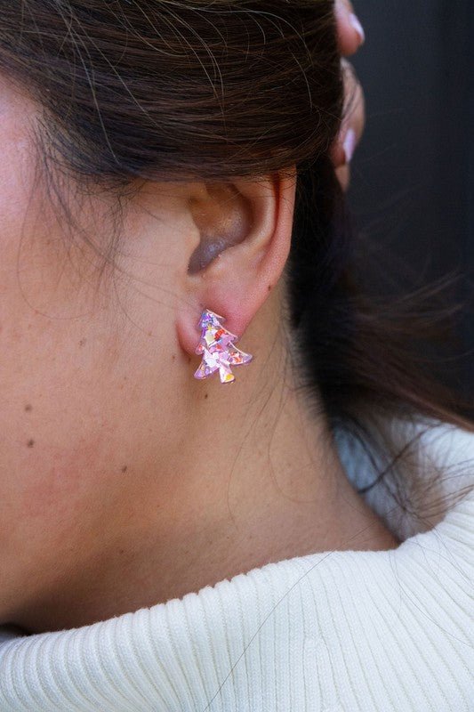 Festive Sparkle Tree Studs - Blush Pink Delight | Slay Eclectic