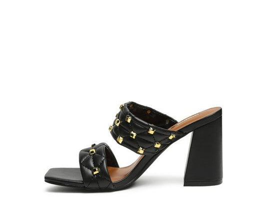 Finesse Golden Stud Square Toes Block Heels-Slay Eclectic