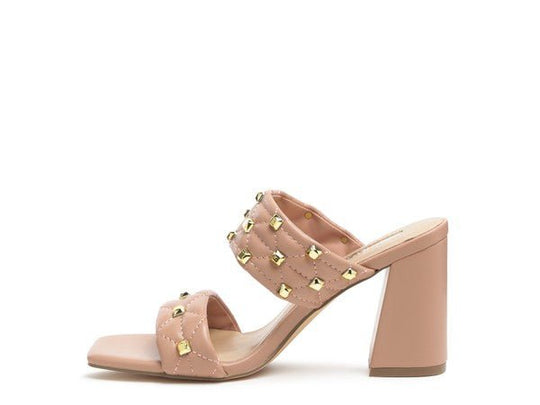 Finesse Golden Stud Square Toes Block Heels-Slay Eclectic