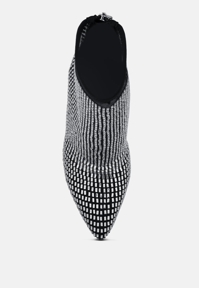 Fortunate Rhinestones Embellished Mesh Boots-3