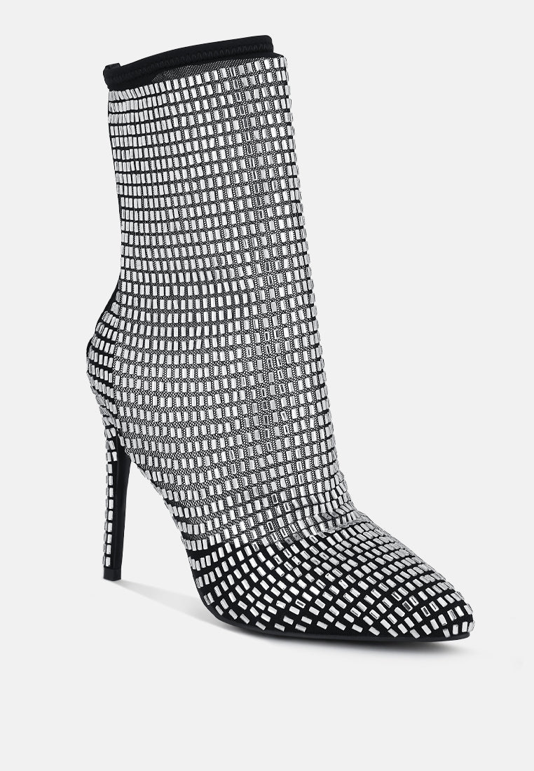Fortunate Rhinestones Embellished Mesh Boots-1