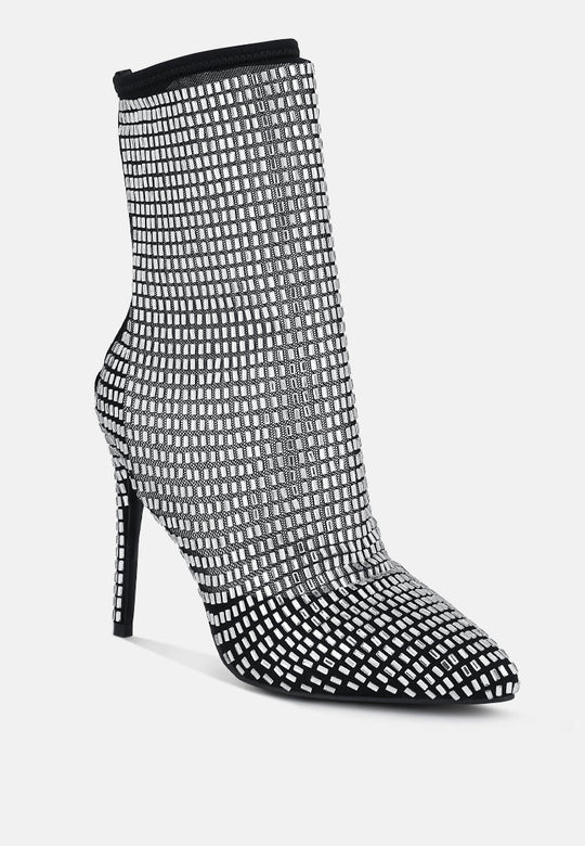 Fortunate Rhinestones Embellished Mesh Boots-1