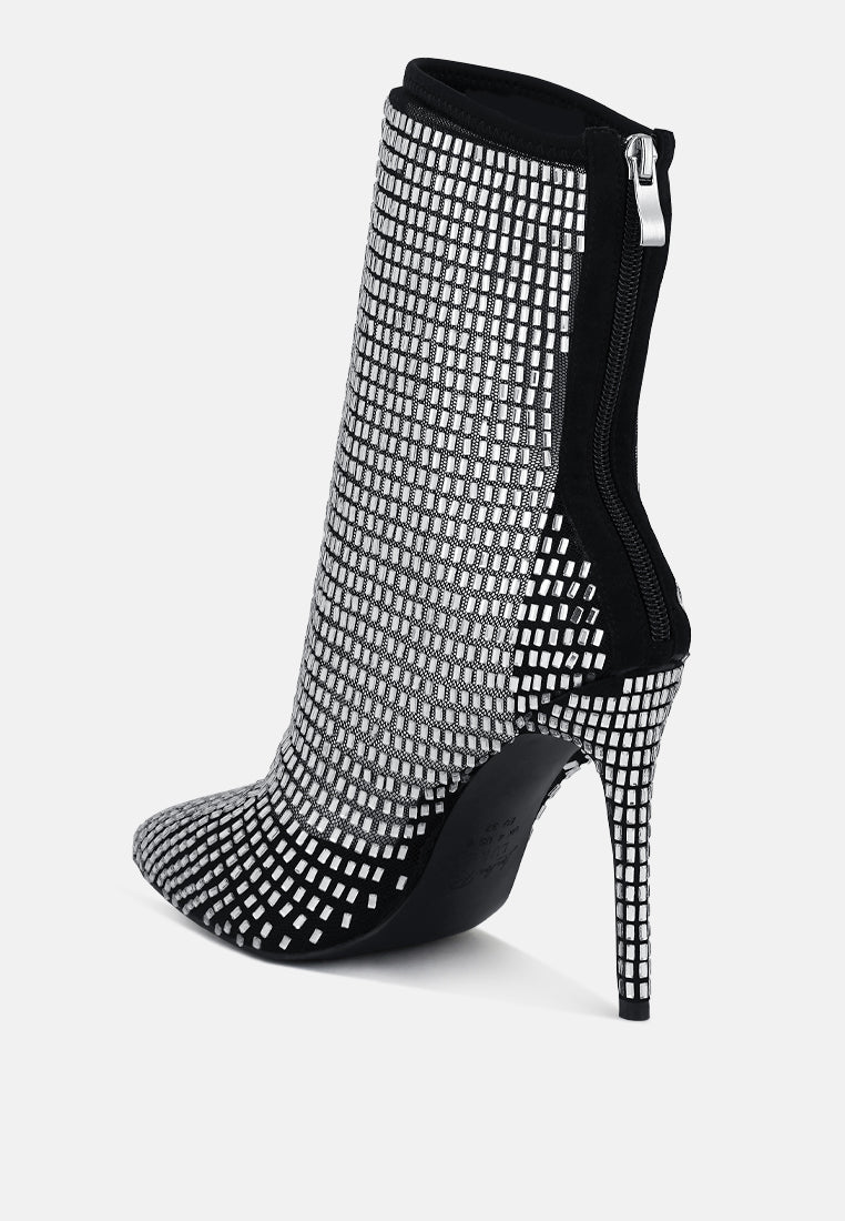 Fortunate Rhinestones Embellished Mesh Boots-2