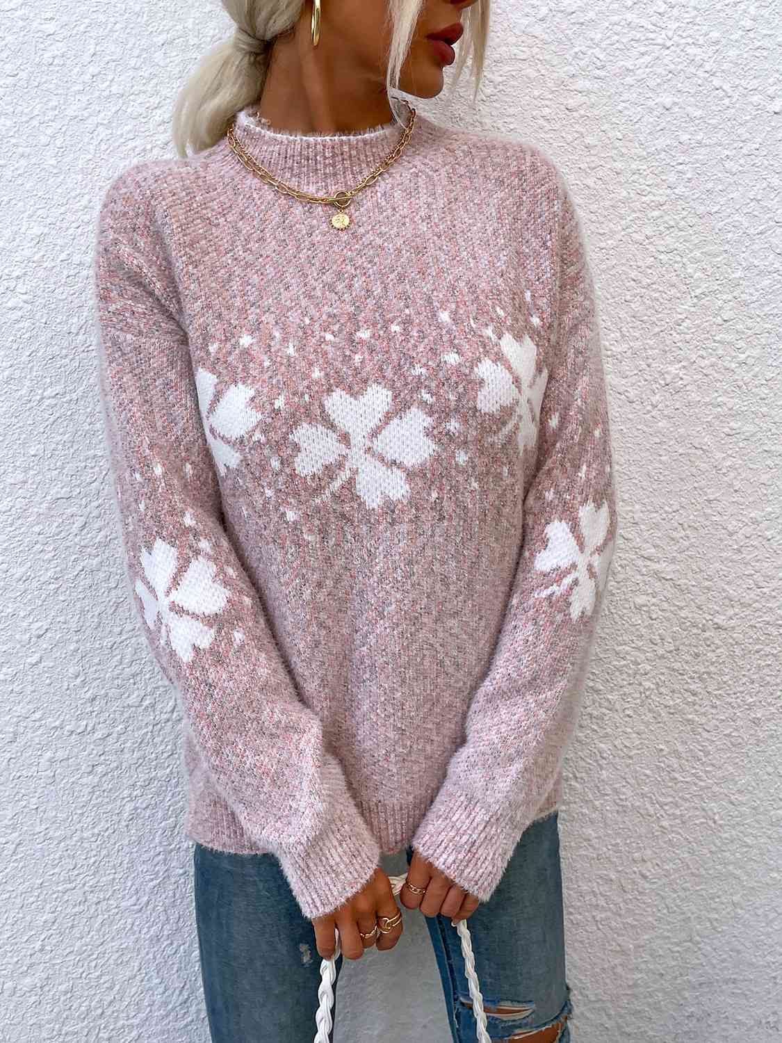 Four Leaf Clover Mock Neck Sweater | Slay Eclectic