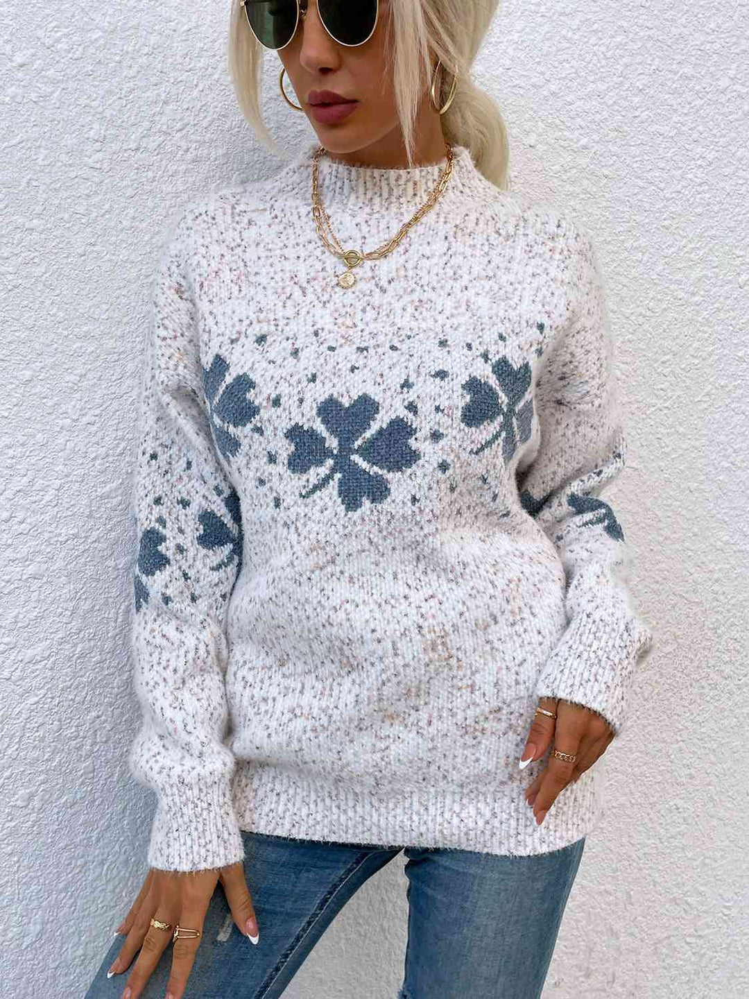 Four Leaf Clover Mock Neck Sweater | Slay Eclectic