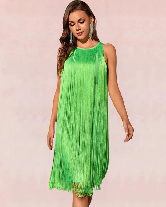 Fringe Midi Dress - Green - Slay Eclectic