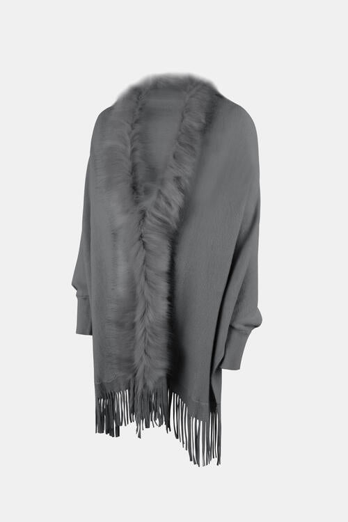 Fringe Open Front Long Sleeve Poncho | Slay Eclectic