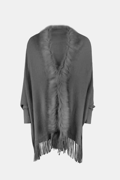 Fringe Open Front Long Sleeve Poncho | Slay Eclectic