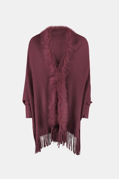 Fringe Open Front Long Sleeve Poncho | Slay Eclectic