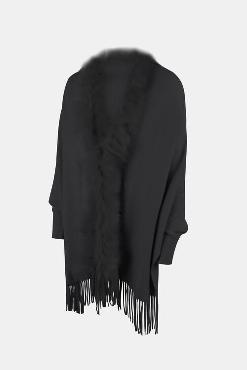 Fringe Open Front Long Sleeve Poncho | Slay Eclectic