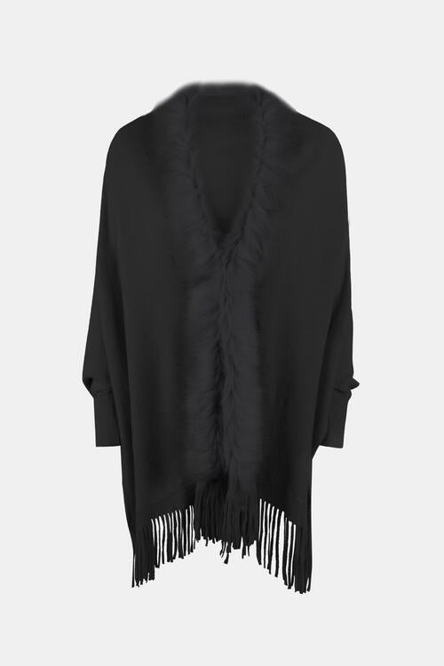 Fringe Open Front Long Sleeve Poncho | Slay Eclectic