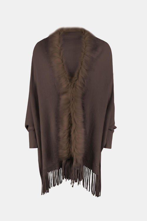 Fringe Open Front Long Sleeve Poncho | Slay Eclectic