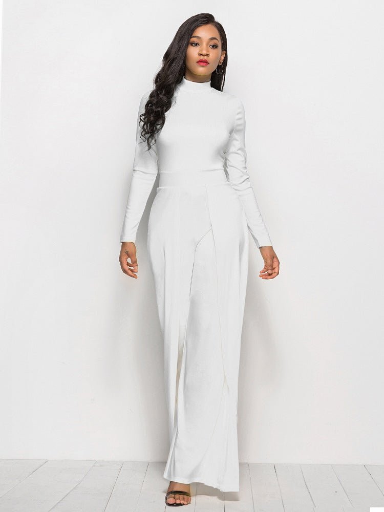 Gala Glamour Mock Neck Wide Leg Jumpsuit - White | Slay Eclectic