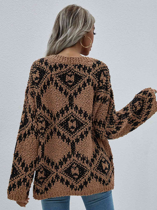 Geometric Print Chunky Knit Distressed Sweater | Slay Eclectic