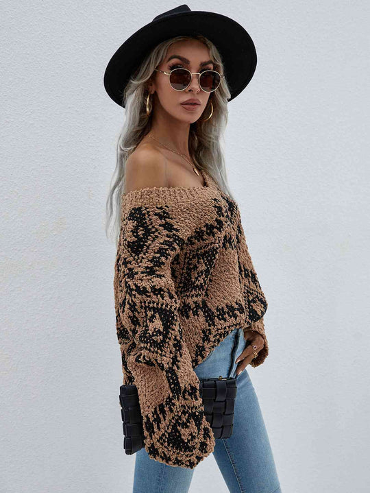 Geometric Print Chunky Knit Distressed Sweater | Slay Eclectic