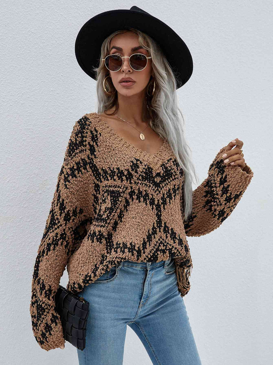 Geometric Print Chunky Knit Distressed Sweater | Slay Eclectic