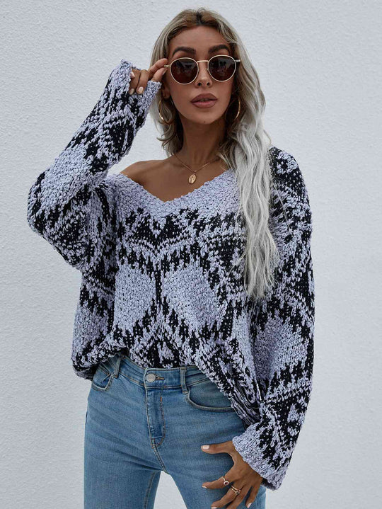 Geometric Print Chunky Knit Distressed Sweater | Slay Eclectic