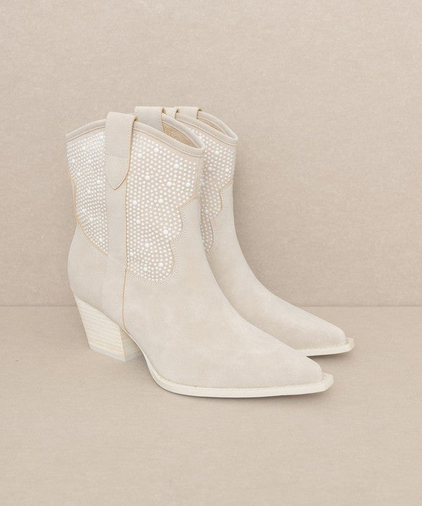 Glamorous Pearl - Embellished Western Ankle Boots - Slay Eclectic