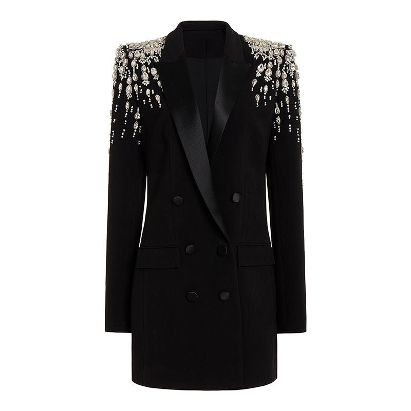 Glamorous Rhinestone-Accented Double-Breasted Blazer for the Stylish Professional-Slay Eclectic