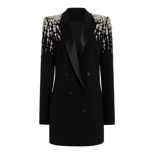 Glamorous Rhinestone - Accented Double - Breasted Blazer for the Stylish Professional - Slay Eclectic