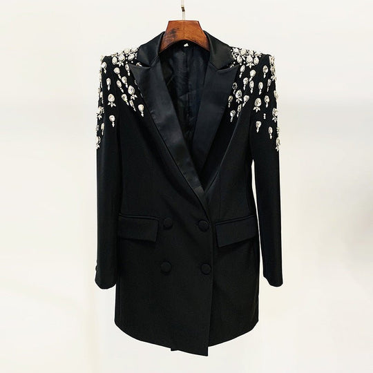 Glamorous Rhinestone-Accented Double-Breasted Blazer for the Stylish Professional-Slay Eclectic