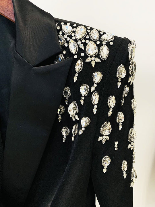 Glamorous Rhinestone - Accented Double - Breasted Blazer for the Stylish Professional - Slay Eclectic