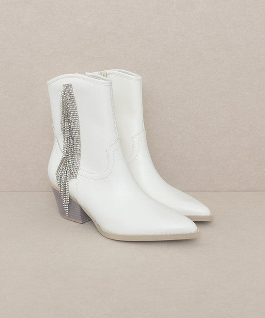 Glamorous Rhinestone Fringe Ankle Cowboy Boot - Slay Eclectic