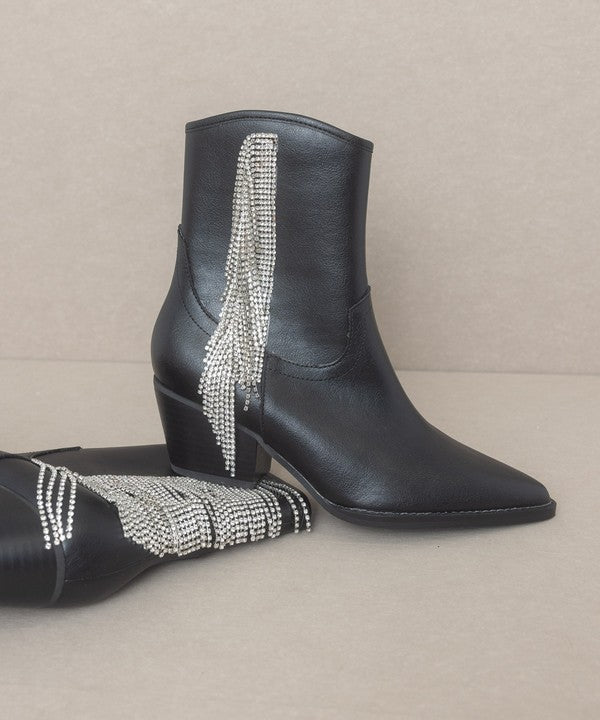 Glamorous Rhinestone Fringe Ankle Cowboy Boot - Slay Eclectic