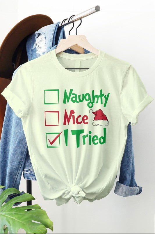 Naughty, Nice, I Tried, Grinch Graphic Tee-Slay Eclectic