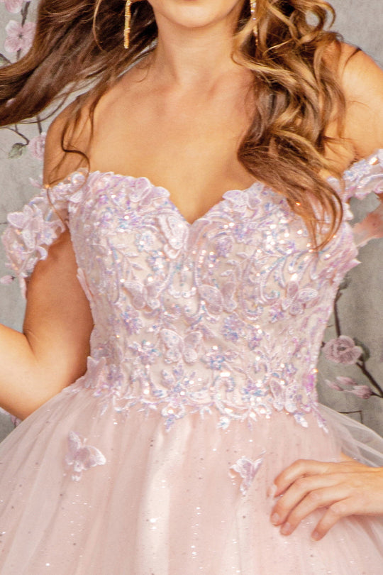 Butterfly Applique Sequin Mesh Babydoll Dress w/ Sheer Straps-2