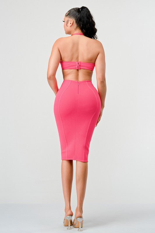 Halter Hollow Bandage Midi Dress - Pink - Slay Eclectic