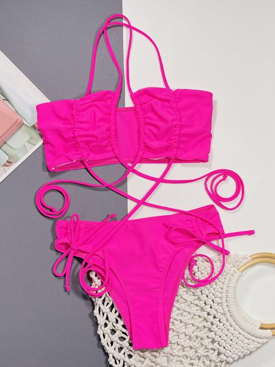 Halter Neck Drawstring Detail Bikini Set-Slay Eclectic