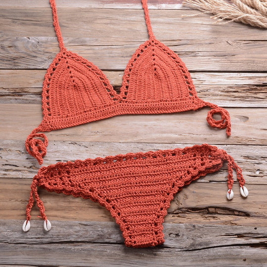 Handmade Weaving Hollow Out Cutout Beach Women Split Bikini Swimsuit | Slay Eclectic