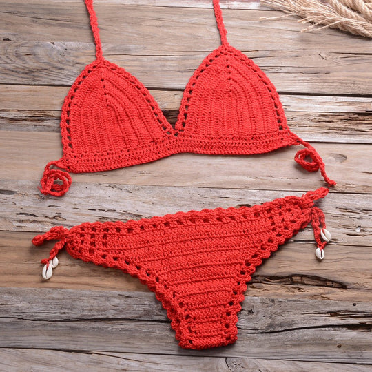 Handmade Weaving Hollow Out Cutout Beach Women Split Bikini Swimsuit | Slay Eclectic