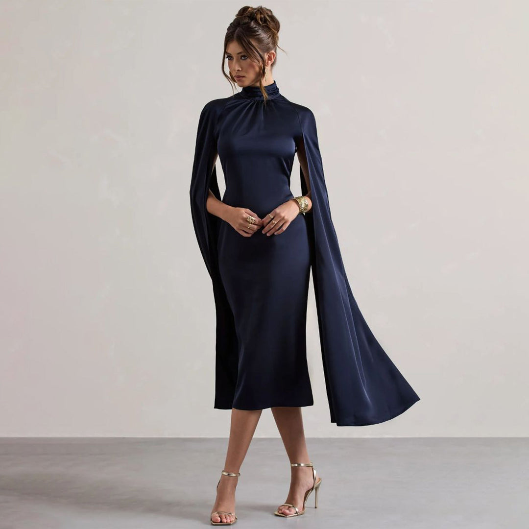 High Neck Satin Midi Dress for Women - Fall/Winter Elegance-Slay Eclectic