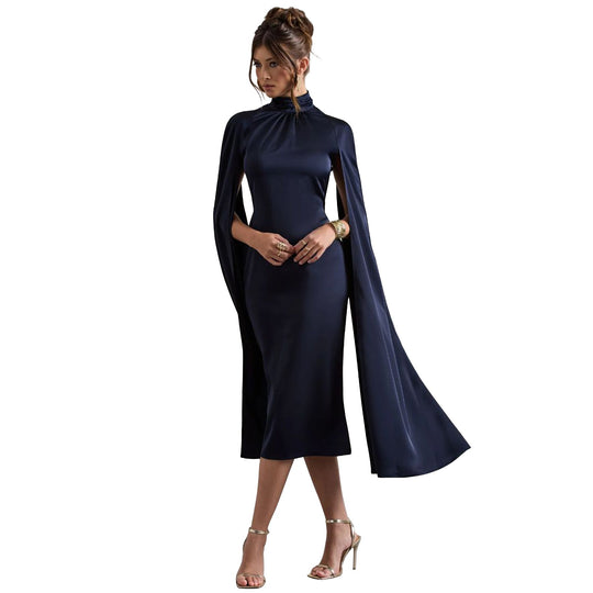 High Neck Satin Midi Dress for Women - Fall/Winter Elegance-Slay Eclectic