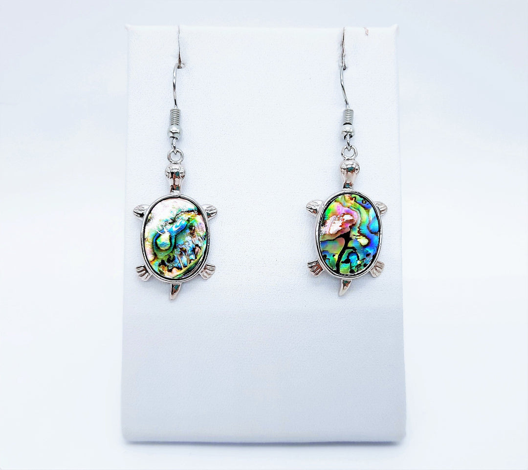 Abalone / Paua Seashell Sea Turtle Dangle Earrings