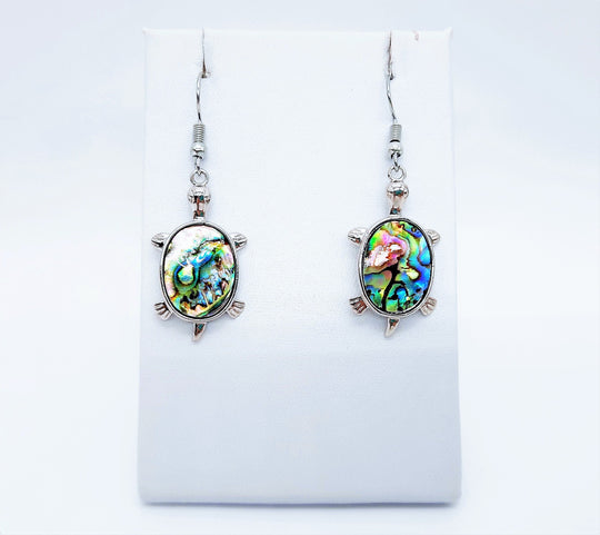 Abalone / Paua Seashell Sea Turtle Dangle Earrings