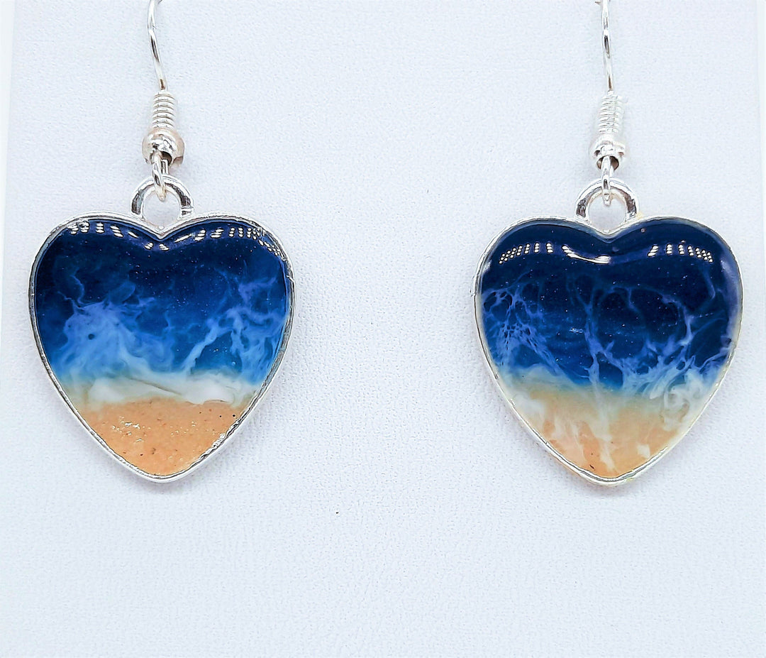 Heart Shaped Resin Seascape Necklace & Earring Set