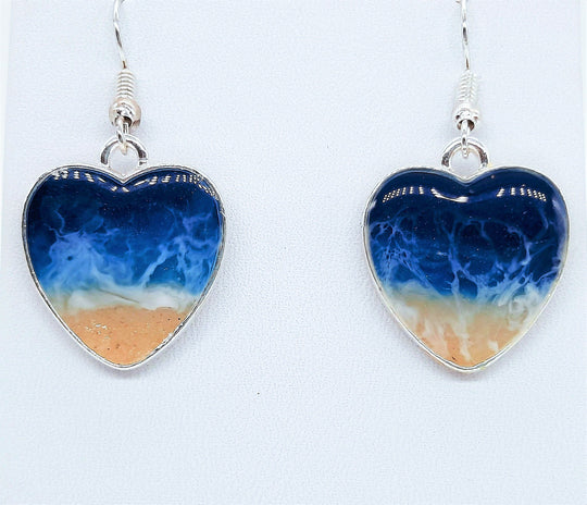 Heart Shaped Resin Seascape Necklace & Earring Set