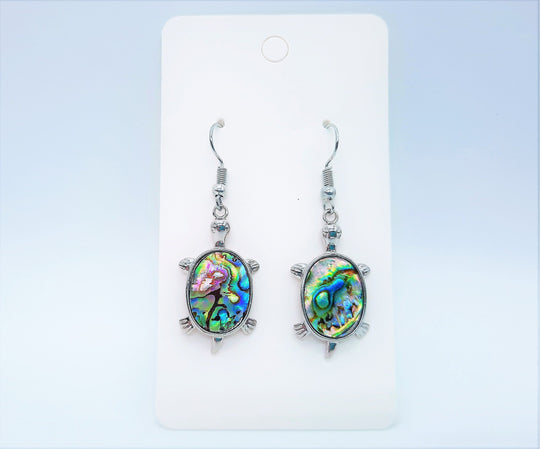 Abalone / Paua Seashell Sea Turtle Dangle Earrings