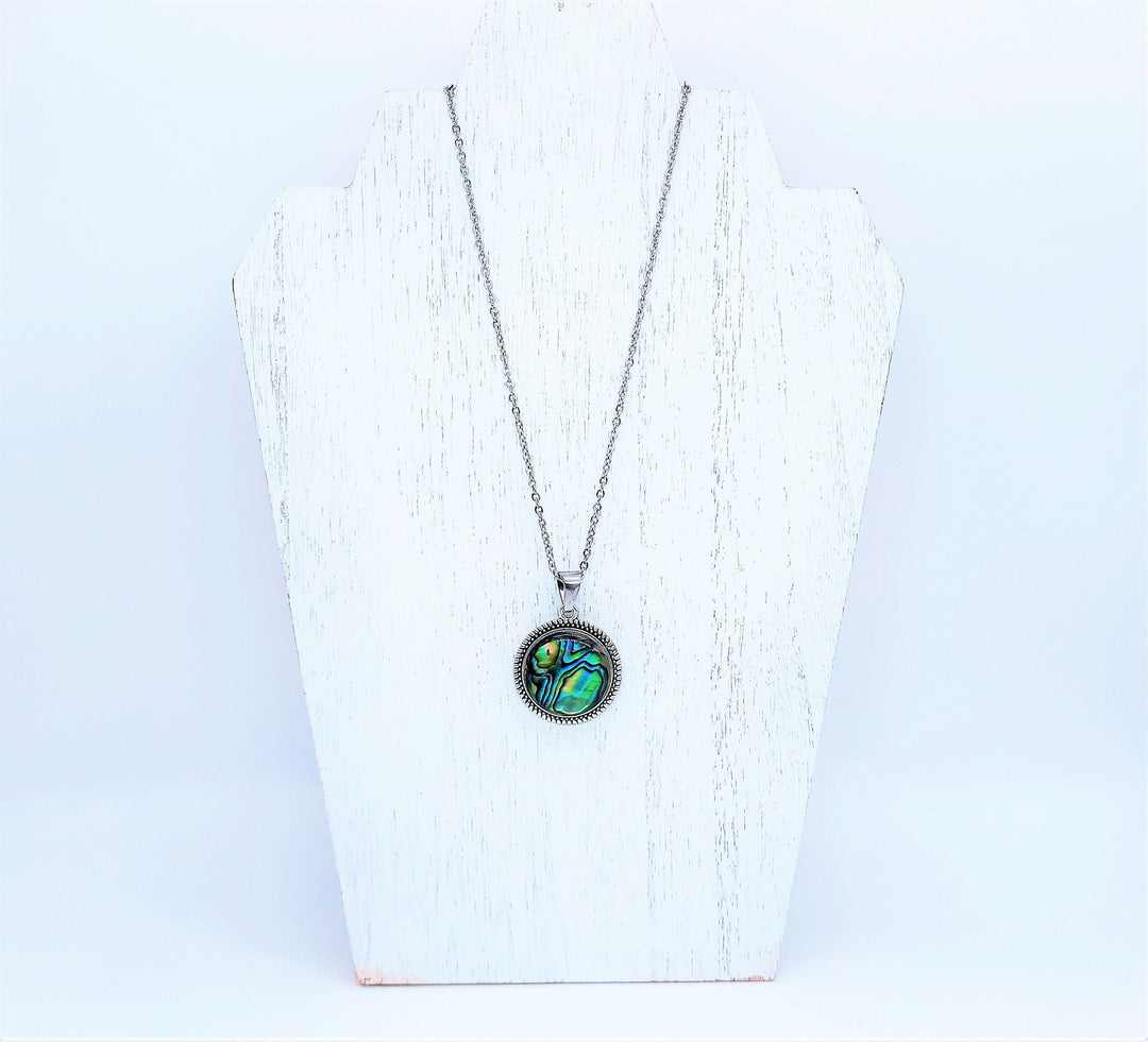 Abalone / Paua Seashell Tibetan Style Pendant Necklace & Earring Set