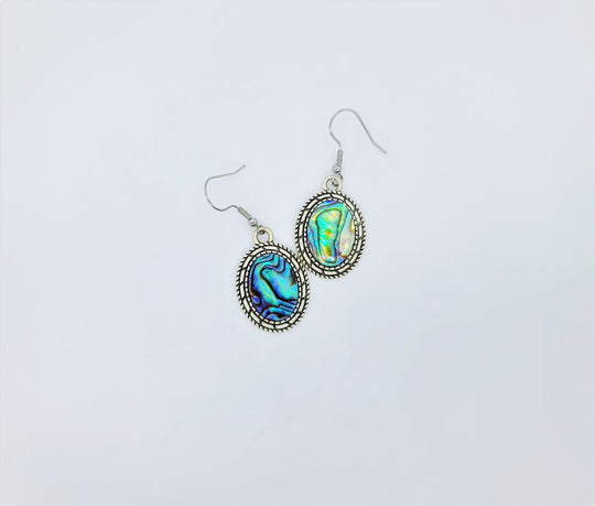 Abalone / Paua Seashell Earrings / Tibetan Style