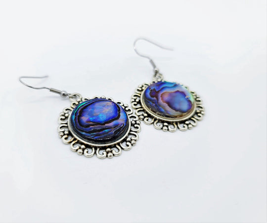 Abalone / Paua Seashell Earrings / Tibetan Style