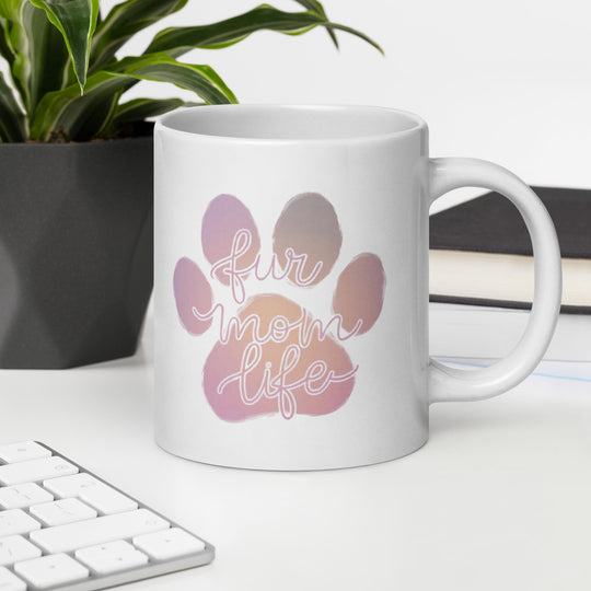 Fur Mom Life Mug – White Glossy Coffee Cup for Dog Lovers, Holiday Gift Mug for Pet Moms