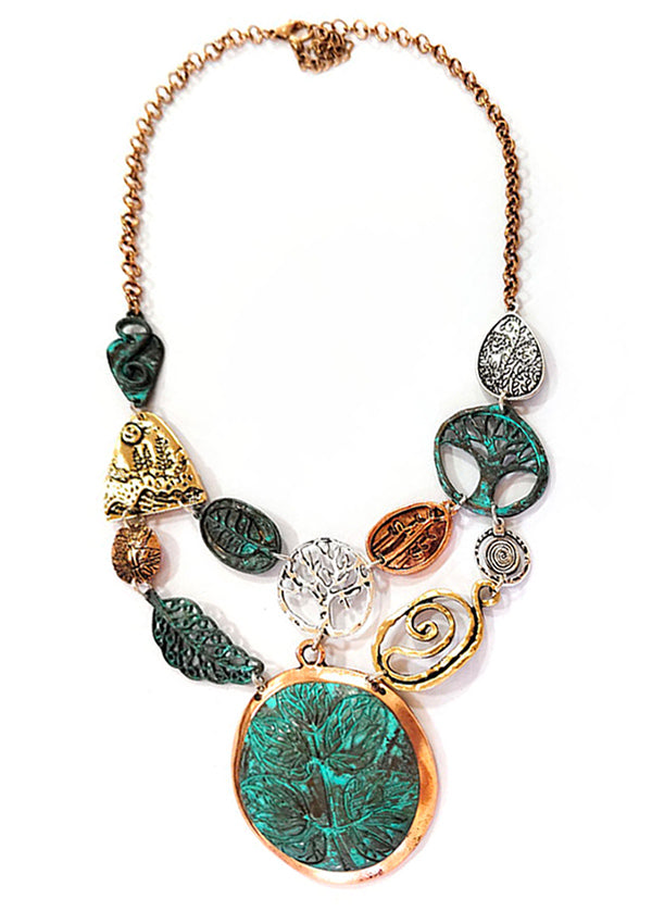 TREE OF LIFE THEME PENDANT AND MULTI CHARM LINK NECKLACE-0
