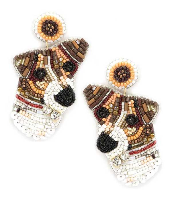 HANDMADE MULTI SEEDBEAD PET LOVERS THEME EARRING - BEAGLE-0