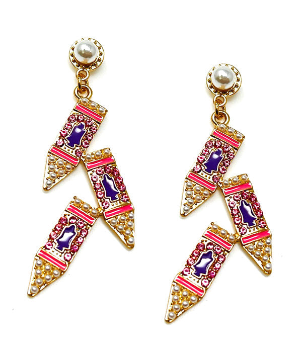 SCHOOL THEME CRYSTAL EARRING - PENCILS-0