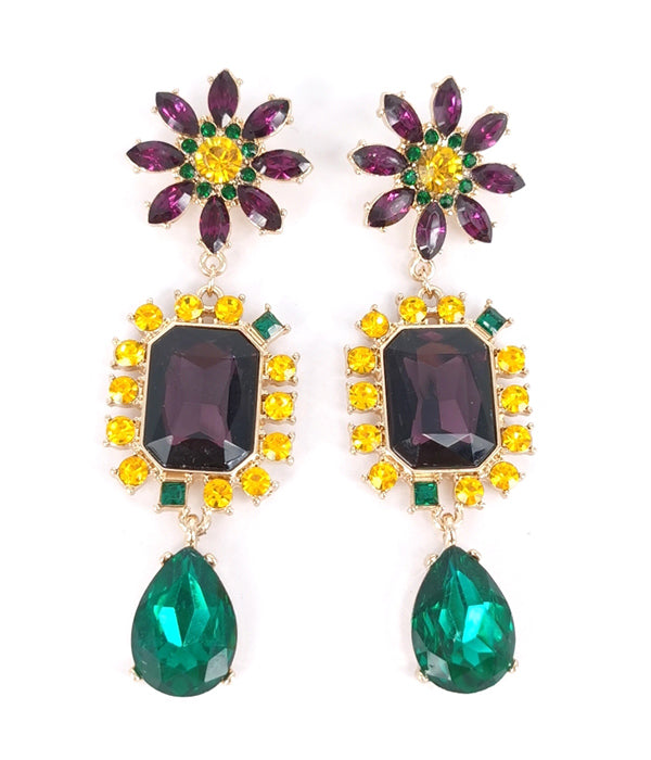 MARDI GRAS THEME COLOR MIX CHANDELIER EARRING-0